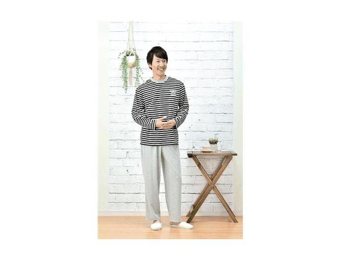 メンズボーダー綿混パジャマ