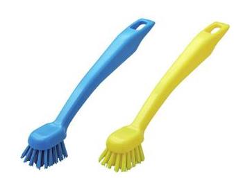 青色：ハードブラシ（靴底用）・黄色：ソフトブラシ（中側用）