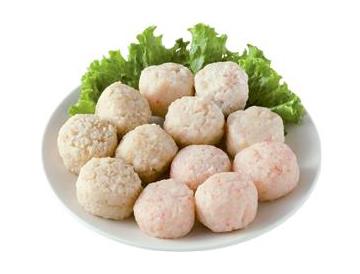 皿：直径約14ｃｍ・ほたてつみれ（左）、かにつみれ（右上）、えびつみれ（右下）