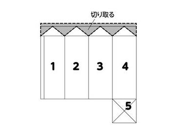きれいに洗った牛乳パックを乾かしてから、・２４個の牛乳パックを図のようにカットします。※画像はイメー