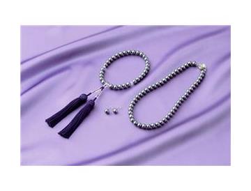 グレー・念珠　　ネックレス　　ピアス