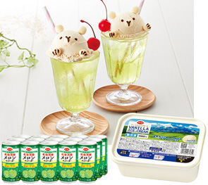 北海道産メロンのソーダ<br/>バニラアイスクリーム