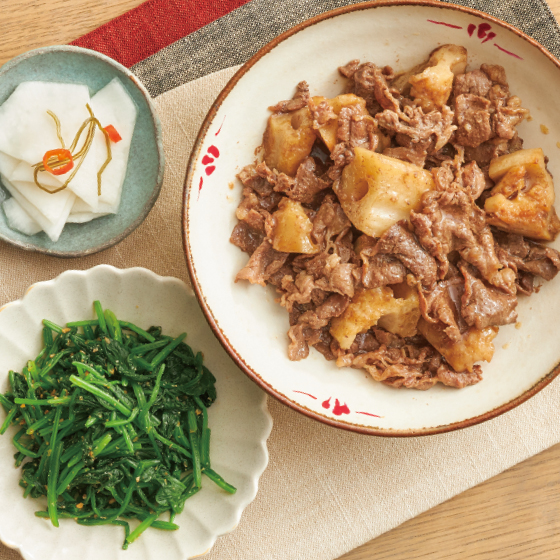たたきれんこんと牛肉の炒め煮