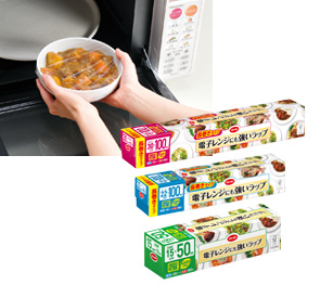 電子レンジにも強いラップ長巻きタイプ<br>レギュラー/ミニ<br>電子レンジにも強いラップ   小鉢用